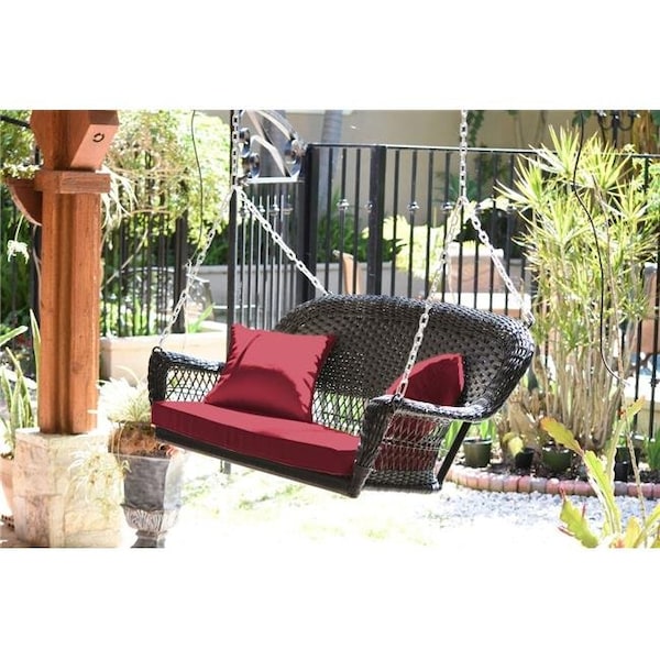 Jeco W00202S-A-FS030 Espresso Resin Wicker Porch Swing with Red Cushion W00202S-A-FS030 - main